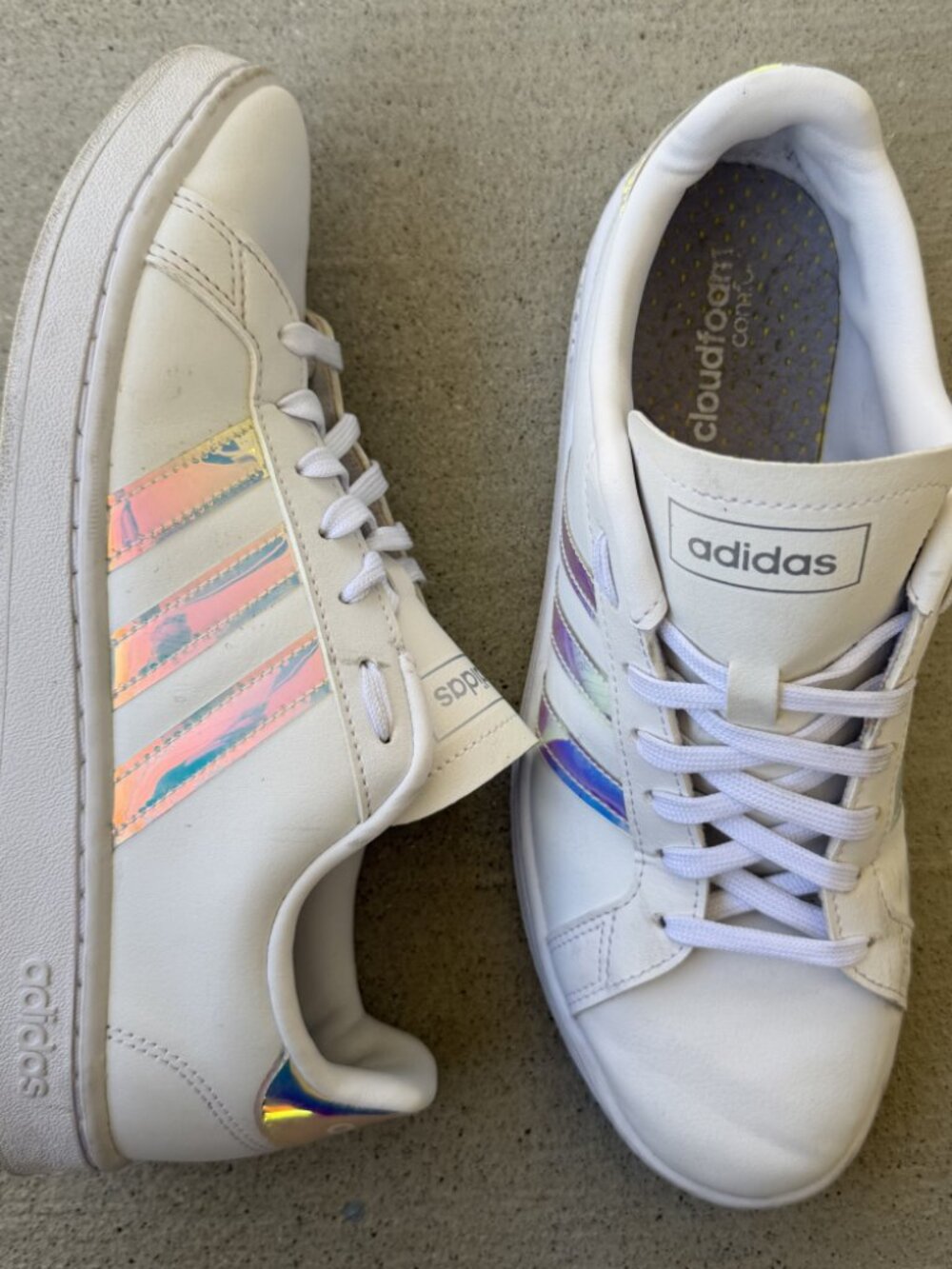 Adidas Grand Court Iridescent Holographic Sneakers – White – Women's 10